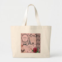 Collage rose vintage de Paris Sacs En Toile
