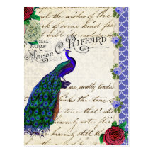 Collage vintage de chanson de paon carte postale
