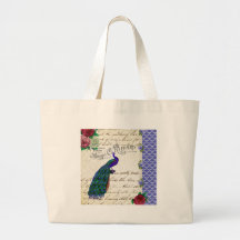Collage vintage de chanson de paon sac fourre-tout