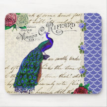 Collage vintage de chanson de paon tapis de souris