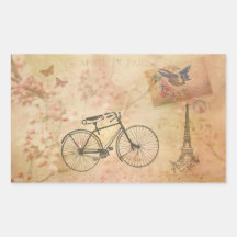 Collage vintage romantique de Paris au printemps Stickers En Rectangle