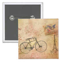 Collage vintage romantique de Paris au printemps Badges Avec Agrafe