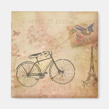 Collage vintage romantique de Paris au printemps Aimant Pour Réfrigérateur