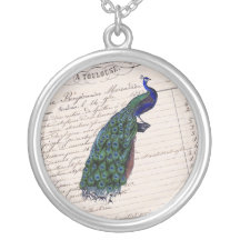 Collier bleu chic français vintage de paon