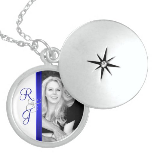 Collier bleu de noces d'argent de monogramme