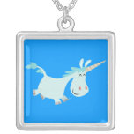 Collier bleu mignon de licorne de bande dessinée colliers