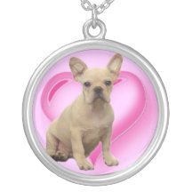 Collier d'argent de chiot de bouledogue français d