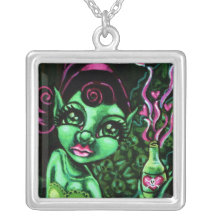 Collier d'argent sterling de carré "de fée verte"