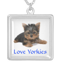 Collier de pendentif d'argent de chiot de Yorkies 