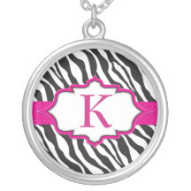 Collier de ruban de rose de monogramme de zèbre