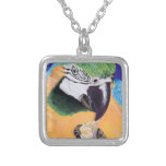 Collier en pastel d'art d'ara bleu et jaune
