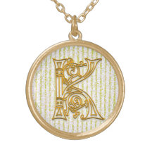 Collier initial de "rayure de Pin d'or" de monogra