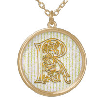 Collier initial de "rayure de Pin d'or" de monogra
