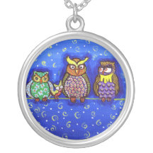 Collier lunatique bleu de 3 hiboux
