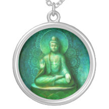 Collier pendant rond de Bouddha d'art vert de médi