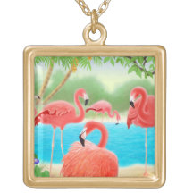 Collier rose tropical d'oiseaux de flamant