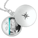 Collier turquoise de noces d'argent de monogramme