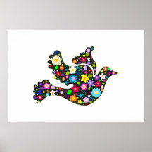 Colombe florale des fleurs affiche