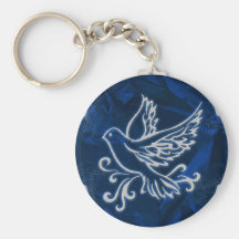 Colombe sur l'aluminium bleu porte-clef