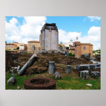 Colonnes cassées d'une vieille ruine, forum romain affiche