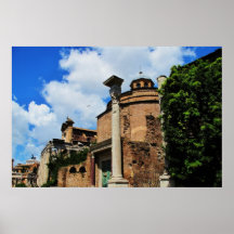 Colonnes de vieilles ruines, panorama romain de fo posters