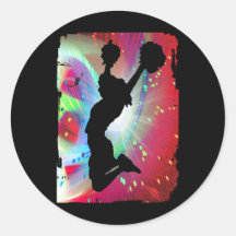 Colorburst circulaire avec le pom-pom girl autocollant rond