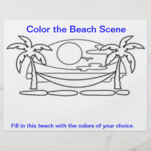 Colorez les fiches de travail de scène de plage prospectus en couleur