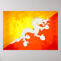 Colorful Contrast Bhutanese Flag Posters