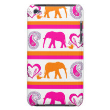Colorful Orange Hot Pink Elephants Paisley Hearts iPod Case-Mate Cases