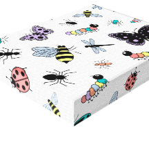 Colorful Vector Bugs & Butterflies Stretched Canvas Print