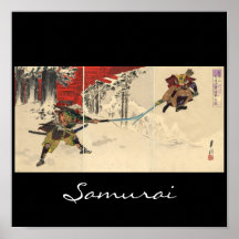Combat de samouraïs dans la neige circa 1890 affiches