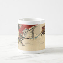 Combat de samouraïs dans la neige circa 1890 tasses
