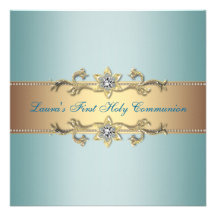 Communion de bleu turquoise de filles première invitations