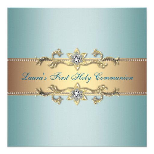 Communion de bleu turquoise de filles première invitations