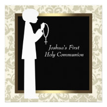 Communion de damassé d'or première de garçons ens  faire-parts