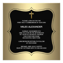 Communion de garçons croisés noirs d'or première invitations personnalisées