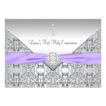 Communion de pourpre croisé de filles de dentelle  invitations