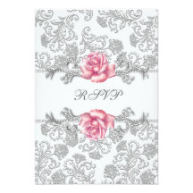 Communion RSVP de filles de rose de rose de damass Bristol Personnalisé