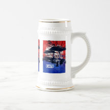 Conception bleue rouge d'art de bruit de café frai mugs