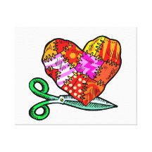 conception de ciseaux de coeur de patchwork impressions sur toile