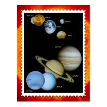 Conception de timbre de système solaire cartes postales