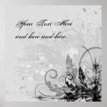 Conception florale grunge - B&W gris-clair Affiche