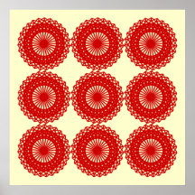Conception rouge de motif de dentelle posters