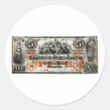 Confédéré 1861 note des cinq dollars adhésif rond