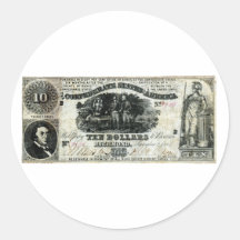 Confédéré 1861 note des Dix dollars Adhésif