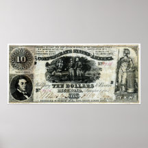 Confédéré 1861 note des Dix dollars Poster