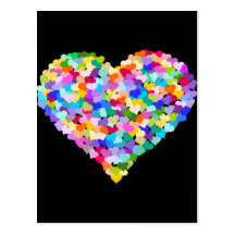 Confettis de coeur d'arc-en-ciel carte postale