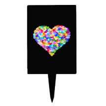 Confettis de coeurs d'arc-en-ciel étiquette à gâteau