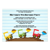 Construction dump truck boys birthday party invite