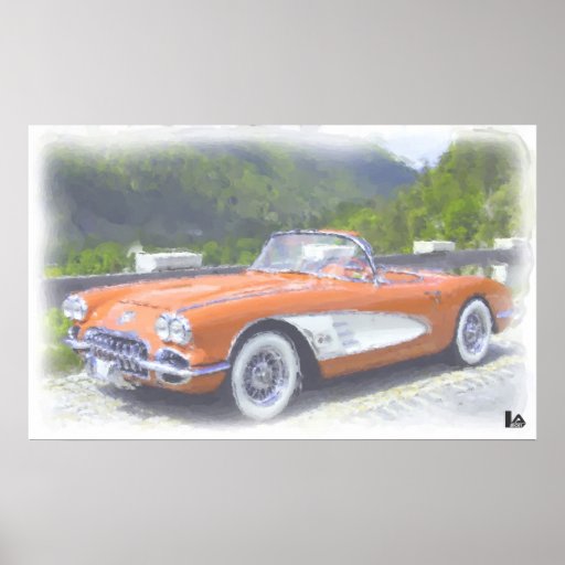 Convertible 1958 de Corvette C1 d'aquarelle Poster